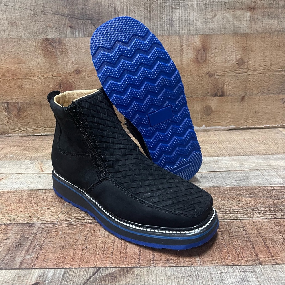 Men's Half boot BLUE SOLE Zipper Handwoven Genuine Leather. Petatillo suelaazul